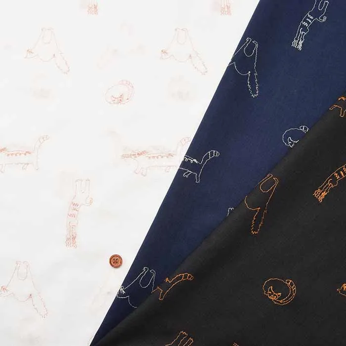 コットン60ローン刺繍生地　ネコの1日